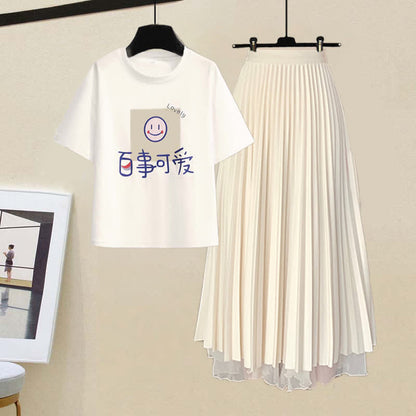 Print Cartoon Letter Tulle Pleated T-Shirt Bear Skirt