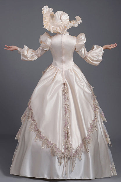 Lantern Sleeve Floral Print Tiered Gown