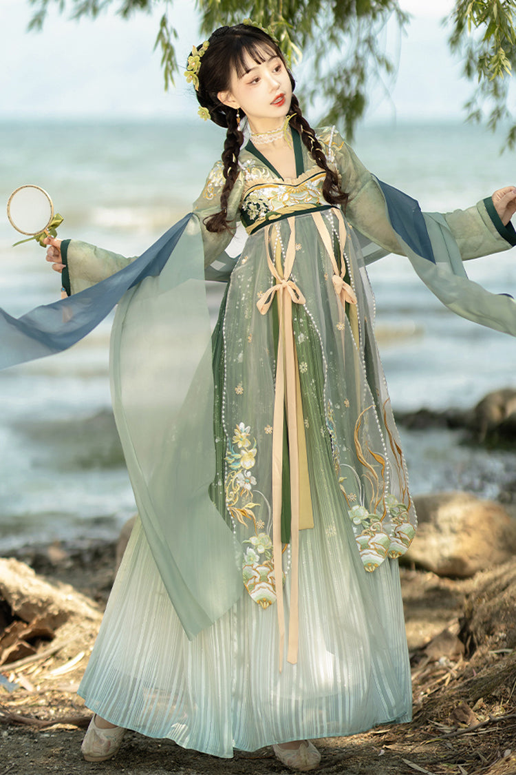 Embroidered High-Waist Hanfu Outfit with Chinese Motifs