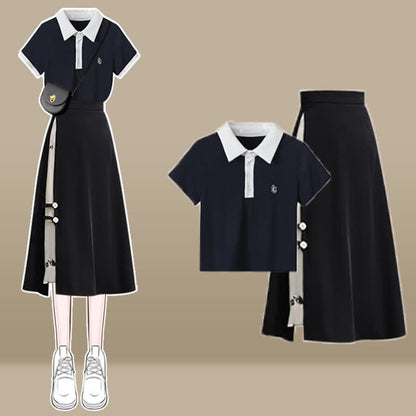 Blossom Skirt T-Shirt Print Split Polo Set