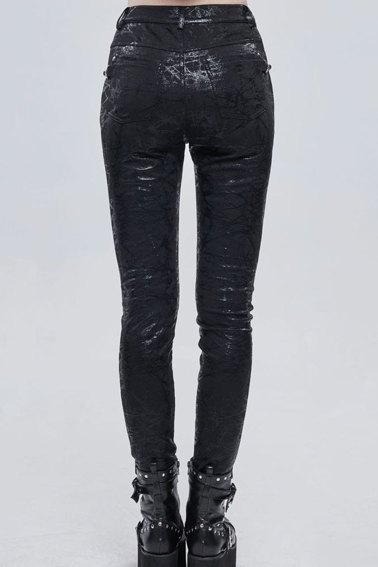 Morbid Metallic Buckle Accent Knit Faux Leather Leggings