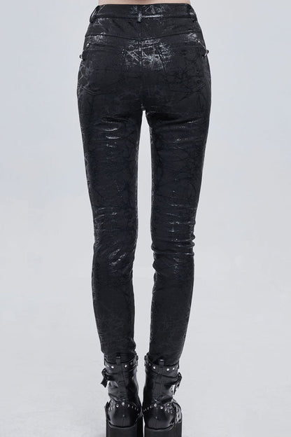 Morbid Metallic Buckle Accent Knit Faux Leather Leggings