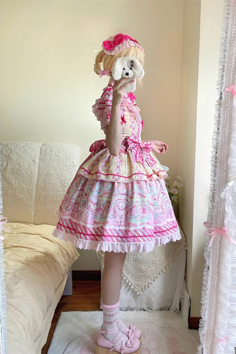 Candy Park Pattern Ruffle Bow Sweet Lolita JSK in Yellow Pink