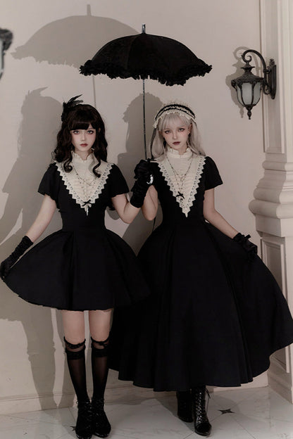 Letters and Poems Nocturne Nun Long Sleeves Ruffle Gothic Lolita Short Dress