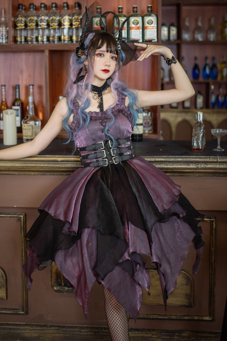 Purple Gothic Lolita Multi-Layered Asymmetric JSK Dress