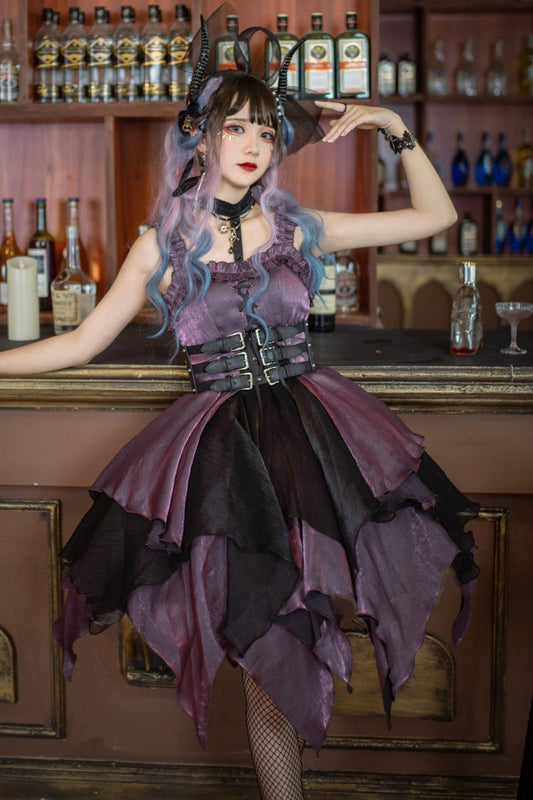Purple Gothic Lolita Multi-Layered Asymmetric JSK Dress
