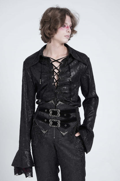 Men's Swallowtail Blouse with Lace-Up and Flared Sleeves