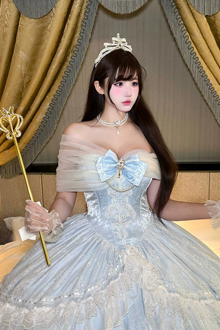 Sleeveless Pearl-Trimmed Hanayome Dress with Ruffles and Bow