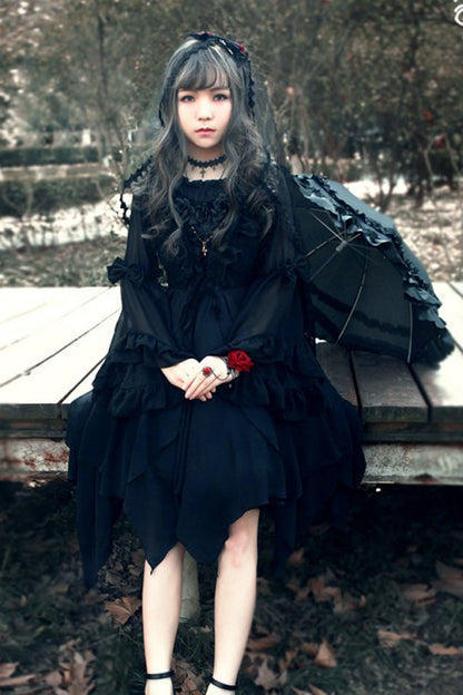 Gothic Lolita Ballet of the Dead Double-Layered Embroidery Lace-Up JSK Dress