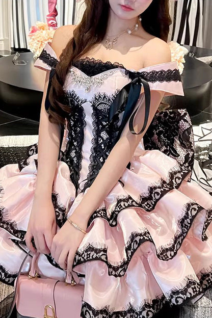 Rose Sleeveless Triple Ruffled Lace Lace-Up Sweet Lolita Jumper - Love Poems of the Heart