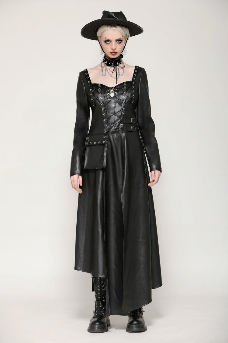 Jet Black Cut-Out Side Slit Asymmetrical Hem Punk Dress