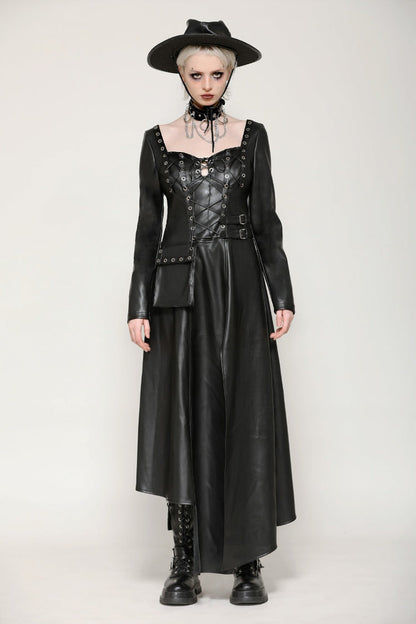Jet Black Cut-Out Side Slit Asymmetrical Hem Punk Dress