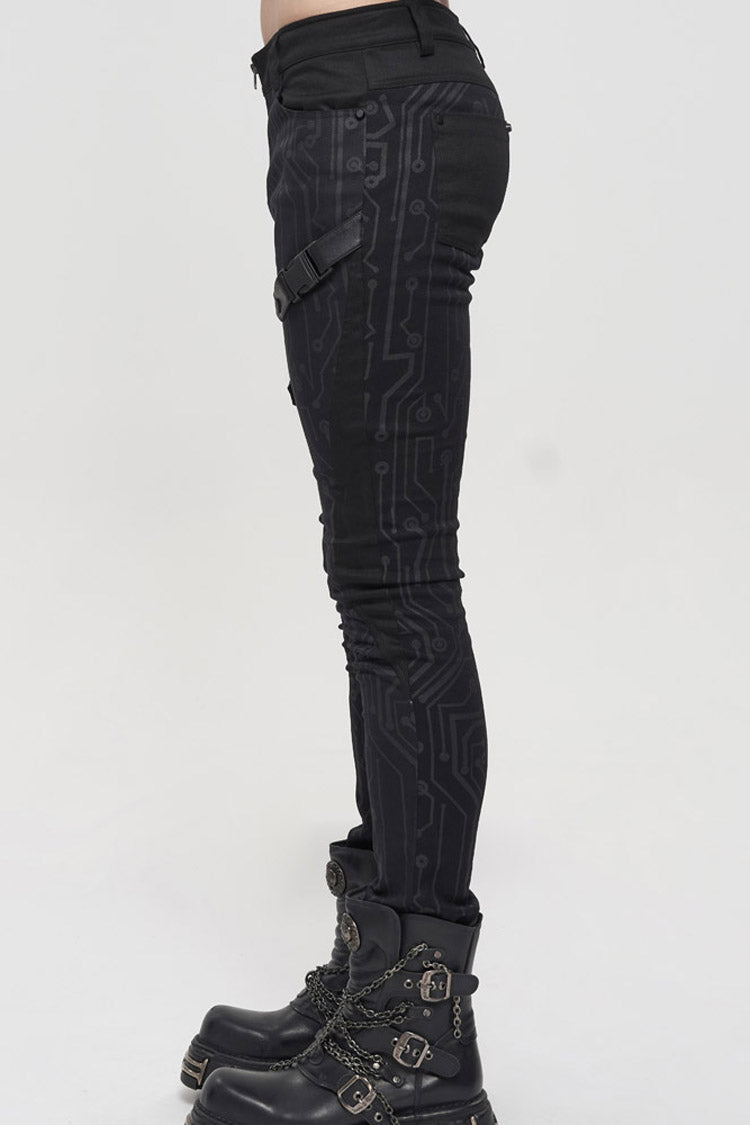 Mens Asymmetric Trousers with Circuit Print