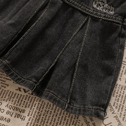 Belted T-Shirt Crop Top Letter Star Denim Skirt