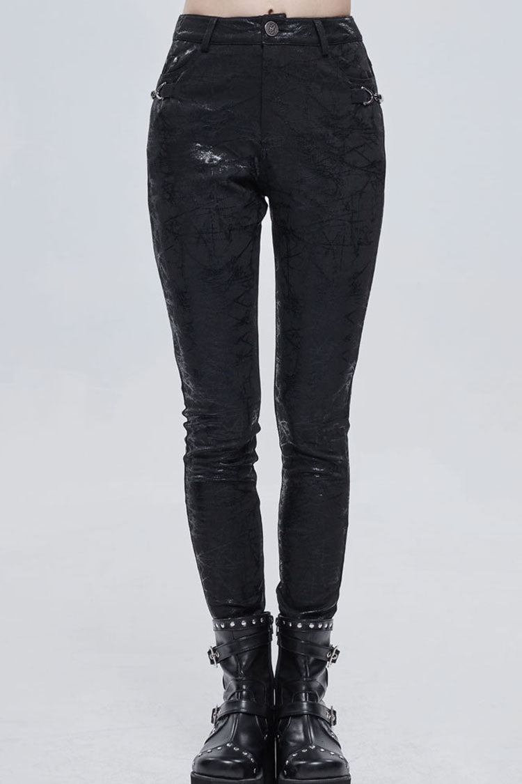 Morbid Metallic Buckle Accent Knit Faux Leather Leggings