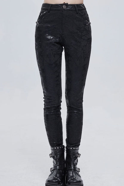 Morbid Metallic Buckle Accent Knit Faux Leather Leggings