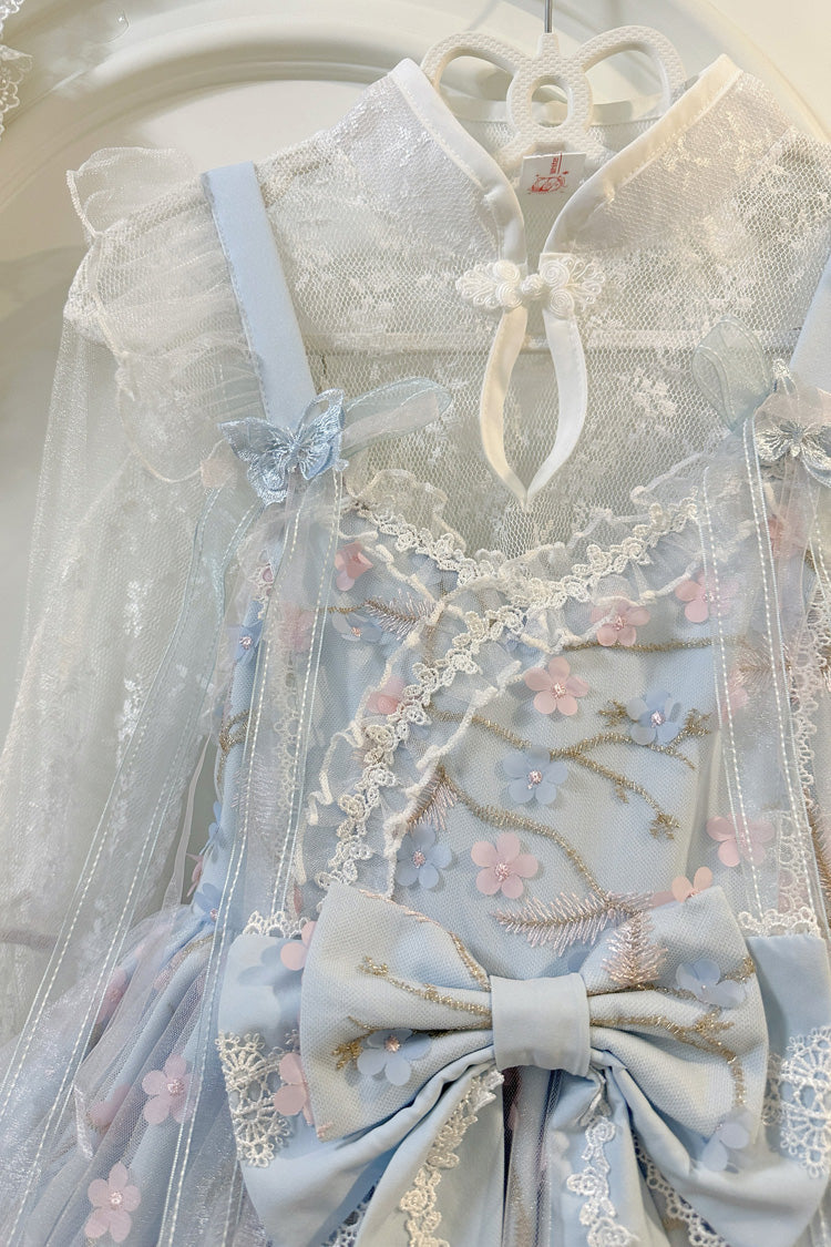 Sweet Sleeveless Ruffle Embroidery Bow Lace Chinese Style JSK Dress