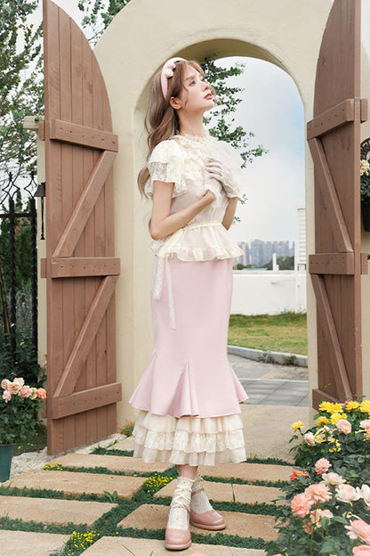 Rose Multi-Tier Ruffle Sweet Lolita Mermaid Gown - Love Diary