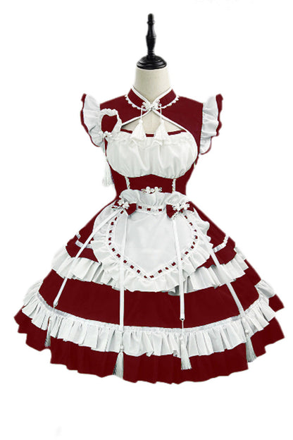 Scarlet and Ivory Love Double Layer Ruffle Bow Sweet Plus Size Chinese Lolita Dress