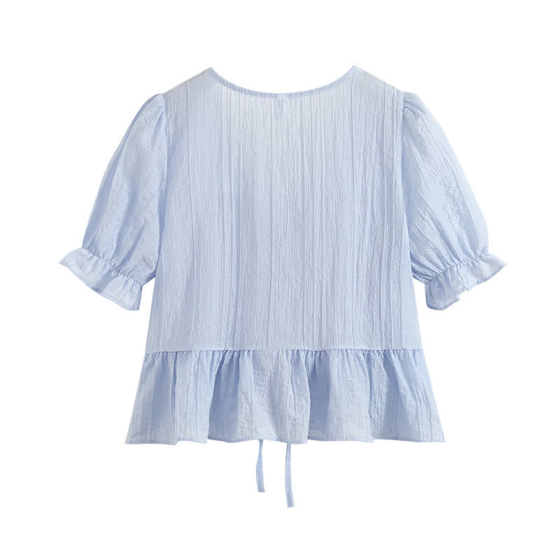 Split Pantskirt Sqaure Puff T-Shirt Collar