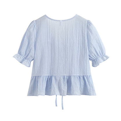 Split Pantskirt Sqaure Puff T-Shirt Collar