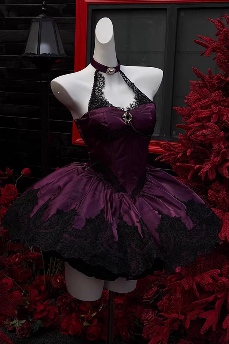 Halterneck Gothic Ballet JSK Dress with Cut-Out Embroidery - Lace Cat