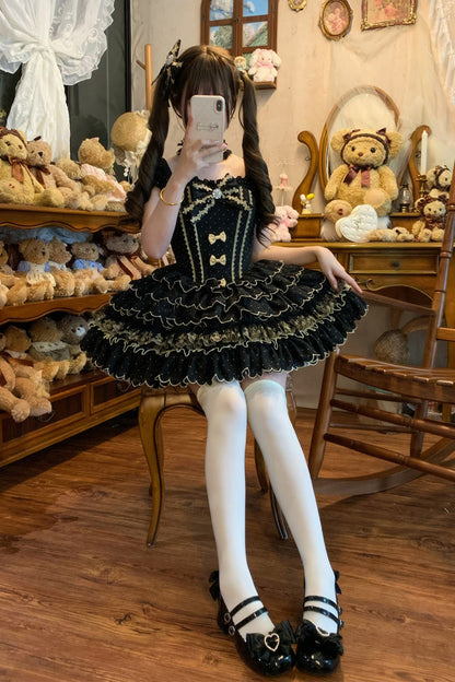 Polka Dot Bow Lolita JSK Dress with Ruffles