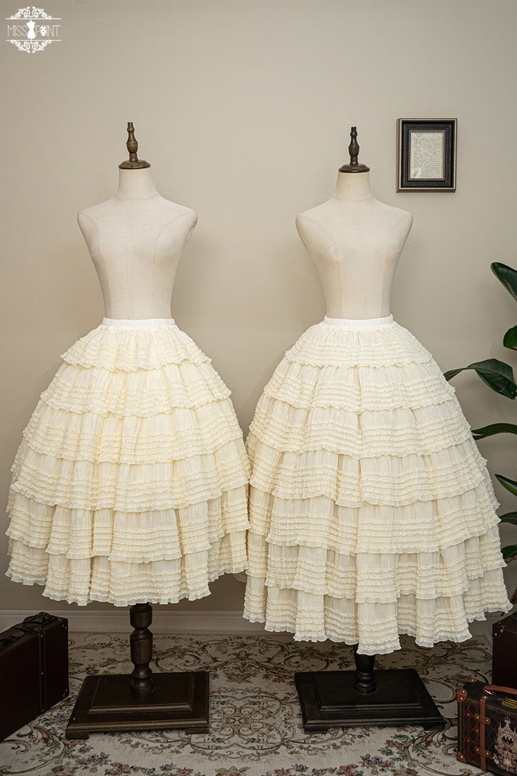 Rose-Embellished Layered Ruffled Lolita Skirt in Three Tones