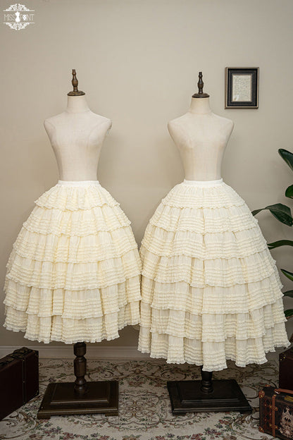 Rose-Embellished Layered Ruffled Lolita Skirt in Three Tones
