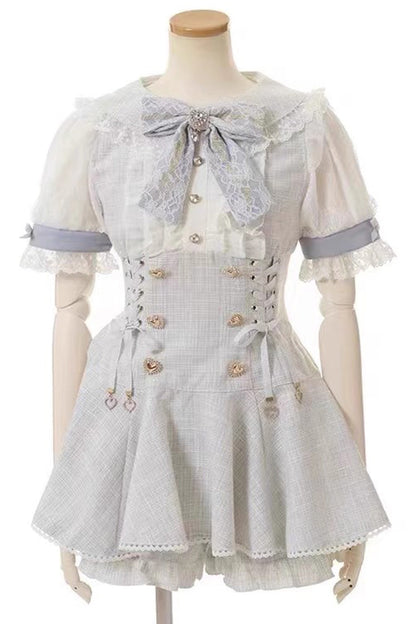 Lace Sweet Dress Blouse Shorts Set Two Colors