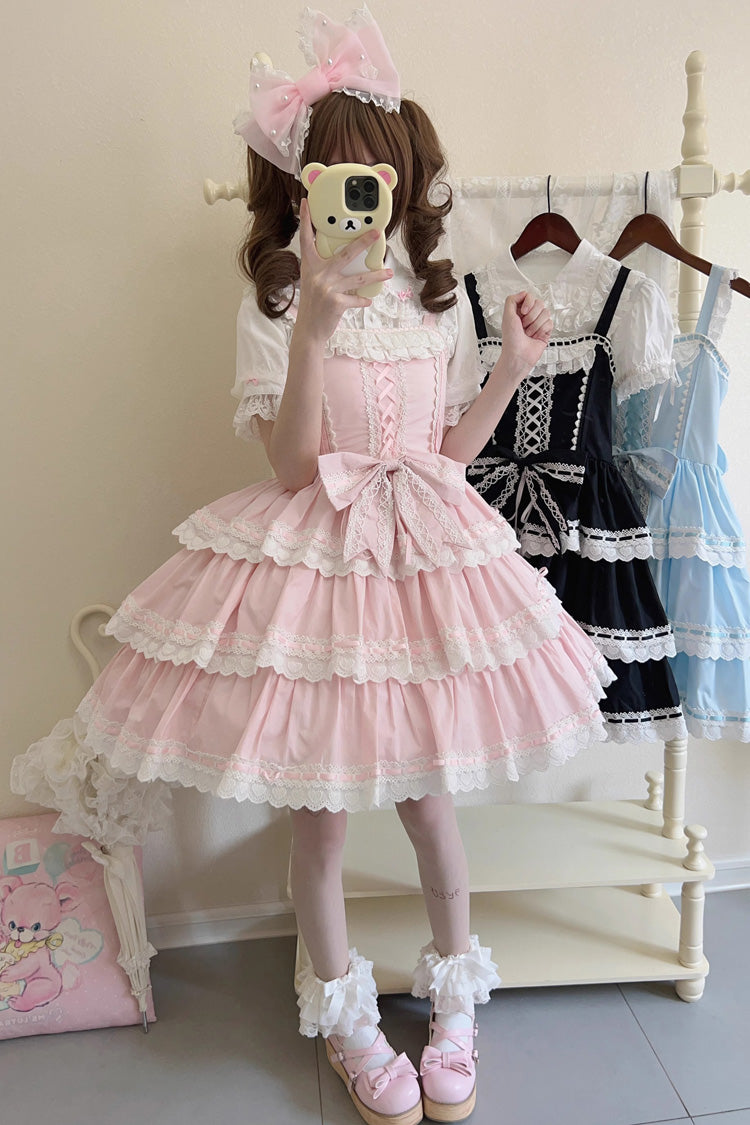 Rose Maiden Heart Triple Layer Ruffle Bow Lace Sweet Lolita JSK Dress