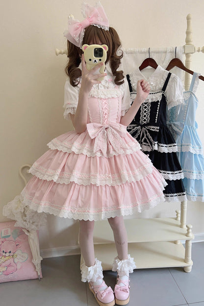 Rose Maiden Heart Triple Layer Ruffle Bow Lace Sweet Lolita JSK Dress