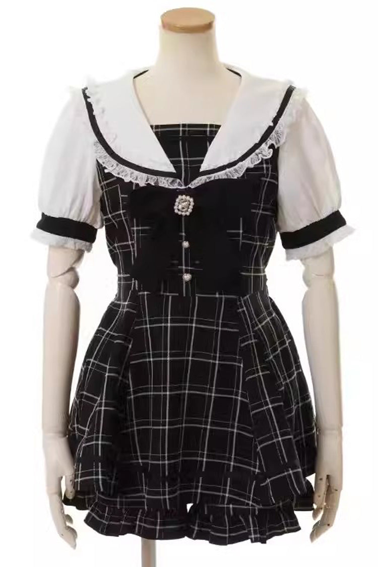 Short Sleeves Bowknot Lace Sweet Dress Set