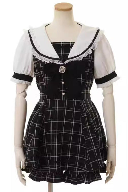 Short Sleeves Bowknot Lace Sweet Dress Set