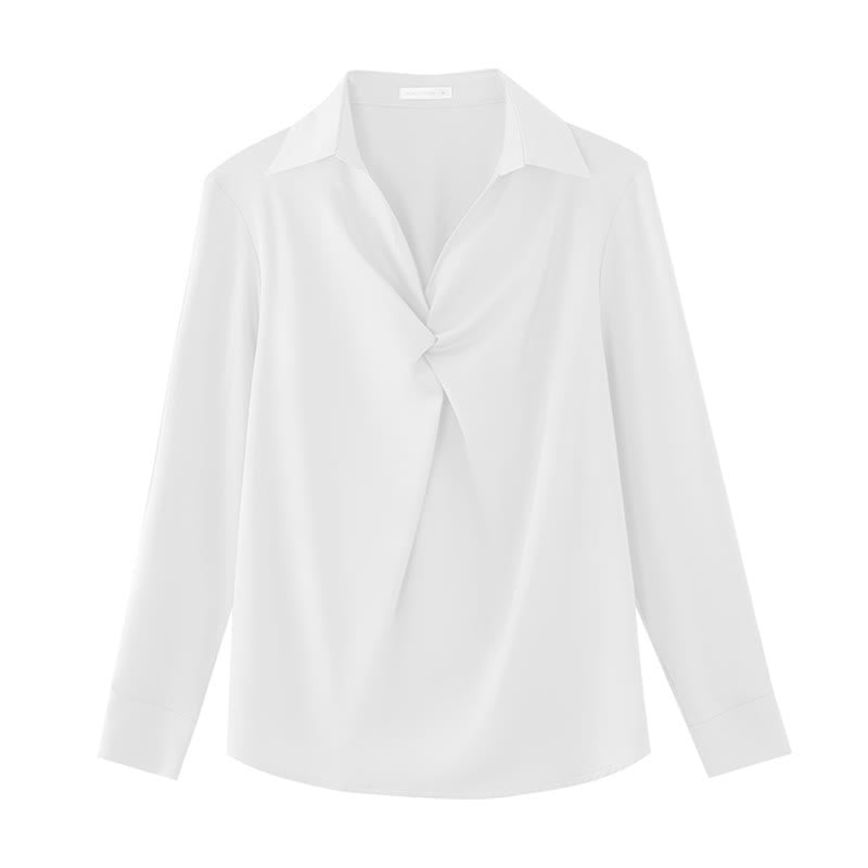 Chemise de travail élégante en satin à volants de couleur pure