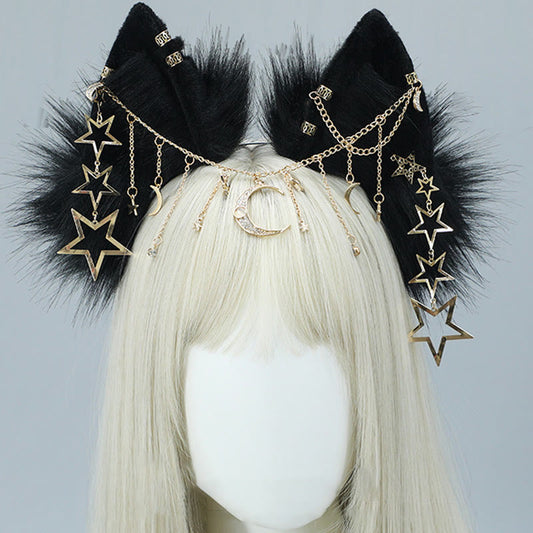 Black Star Moon Chain Fox Ears Furry Headband