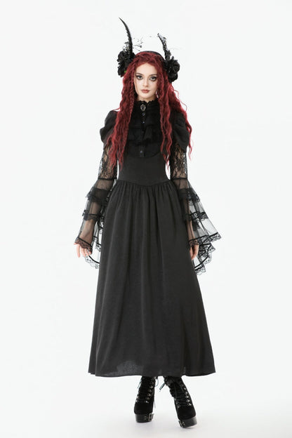 Women's Gothic Wedding Dress with Ruffled Lace and Lace-Up