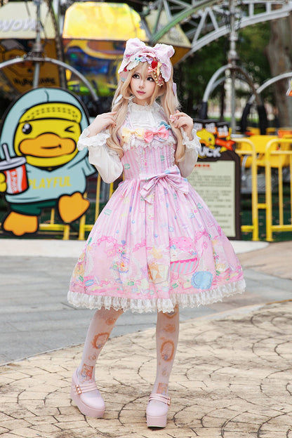 Macaron Dolly House Doll Collar Short Sleeves Print Bowknot Sweet Lolita Dress Colors