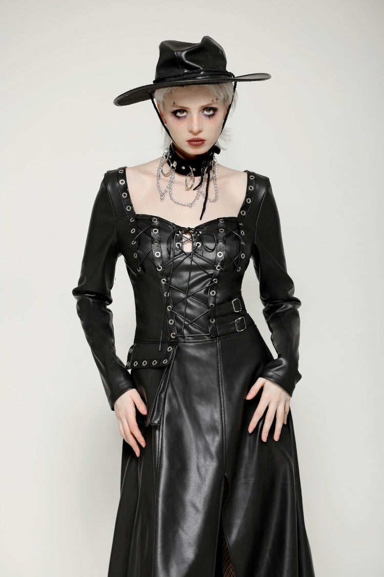 Jet Black Cut-Out Side Slit Asymmetrical Hem Punk Dress