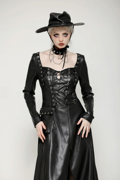Jet Black Cut-Out Side Slit Asymmetrical Hem Punk Dress