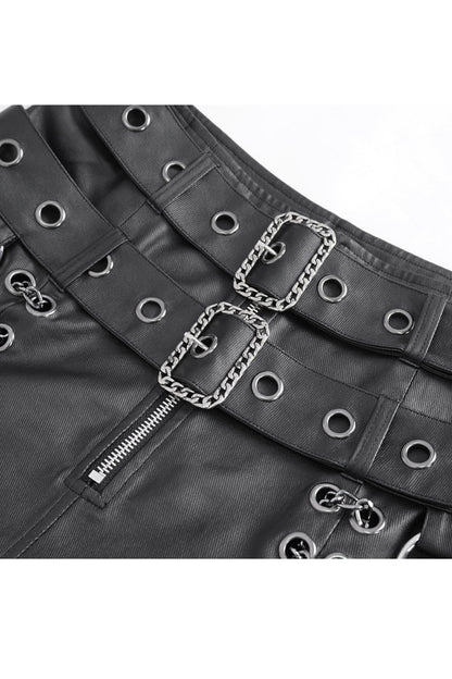 Gothic Skirt with Double Belt and Side Slit