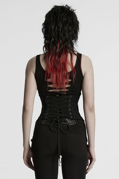 Interlaced Lace-Up Buckle Black Punk Underbust Corset