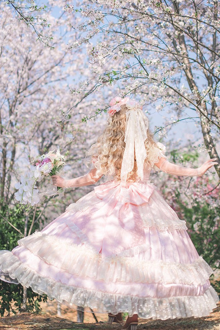 Pink Ruffle Bridal Bow Lace Sweet Princess Lolita Jumper - Love and Roses