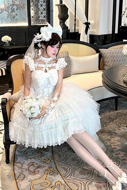 Halterneck Gothic Dress with Ruffled Hanayome Bow and Lace - Jewelry Love Story