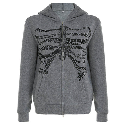chain skeleton print grunge hoodie boogzel clothing