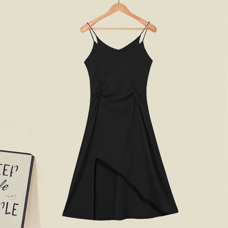 Cross Pure Color Chic Sweater Set Slip Irregular Dress