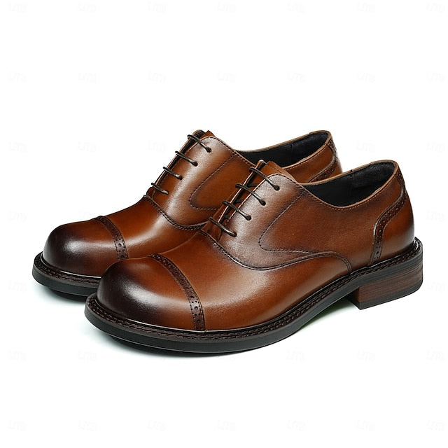 Toe Oxford Genuine Men's First Shoes- Leather Dress Cap