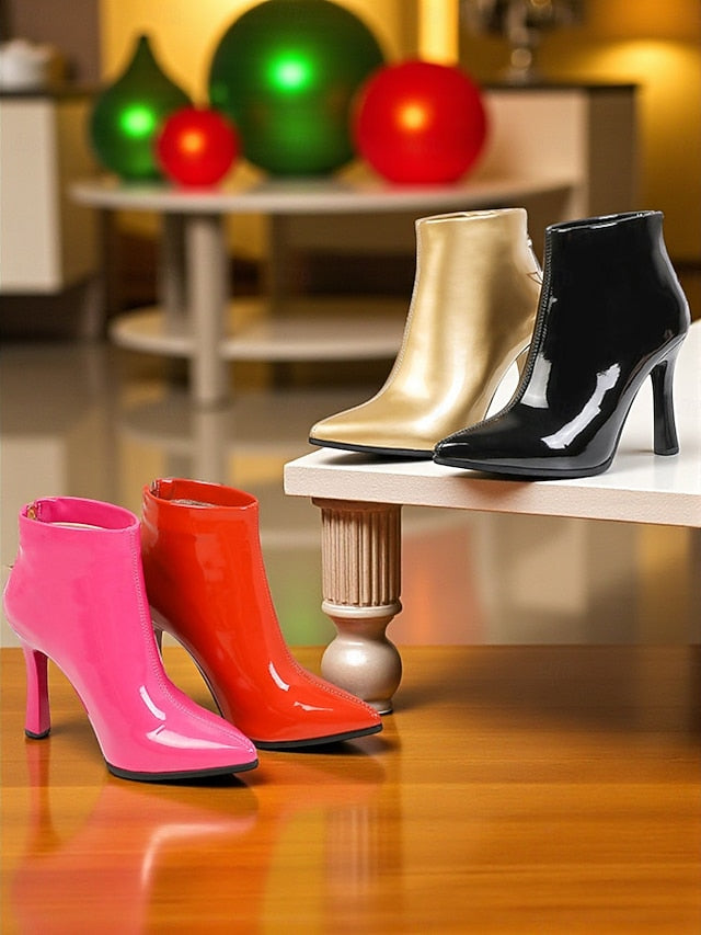 Lining Faux Stiletto Gold Heel Fur Boots Ankle Women's with