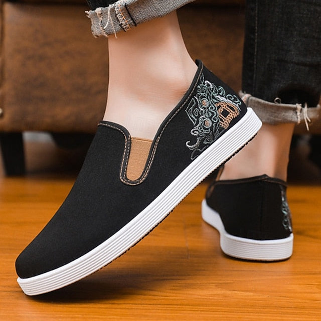 Men's Embroidered Canvas Slip-On Shoes – Casual and