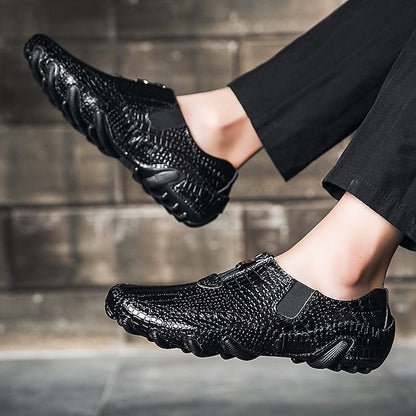 Men's Crocodile Pattern Leather Loafers - Stylish Slip-On